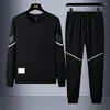 Survêtements pour hommes 2023 printemps et automne survêtement costume décontracté sweat-shirt pantalon de survêtement en vrac deux pièces mode col montant ensembles rayés