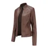 Veste en cuir et fausse fourrure pour femme, manteau en PU noir, col montant, pour motard, printemps-automne, 2023, 230923