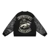Мужские куртки CZTOP Street Brand Fashion Black 5 Limited Собака Вышитое пальто с высокими кожаными рукавами и вставками из бейсбольного трикотажа для мужчин 230923