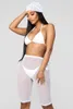 Survêtements pour femmes 3 pièces Ensemble Femmes Summer Beach Holiday Wear 2023 Sheer Mesh Sexy Bandage Camis rembourré et pantalon de perspective transparent