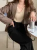 Abiti da donna Insozkdg Vintage monopetto da ufficio da donna blazer scozzese giacca lunga allentata vestito a reticolo cappotto blazer da donna femminile