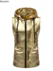 Men's Vests 2023 Shiny Gold Coated Metallic Tank Top Men Fashion Hip Hop Sleeveless Hoodie Nightclub Party Dance Zipper Tops Tee 230923