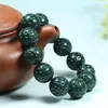 Strand Genuine Hetian Green Jade Bracelet Men Women Natural Jades Stone Round Beads Elastic Beaded Bangle Lucky Amulet Bracelets Gifts