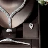 Ketting Oorbellen Set HIBRIDE Charms 4PC Geometrische Armband Ring Oorbel Voor Vrouwen Bruiloft Bruids Kubieke Zirkoon Dubai Partij Sieraden N-829