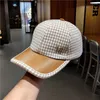 Bérets Version coréenne Bord en cuir Motif pied-de-poule M Étiquette Chapeau à visière Automne Hiver Hommes Femmes Mode Tout-Match Tendance Casquette de baseball