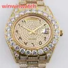 Big Prong Set Diamonds Bezel Men tittar på guld 43mm arabiska siffror Dial Shiny Diamonds Case Sapphire Crystal Automatic Big Diamonds 303G