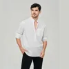 Chemises décontractées pour hommes printemps et automne de haute qualité taille américaine pur coton lin chemise à manches longues affaires couleur unie sans fer social