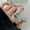 Anéis de casamento moda azul zircão noivado para mulheres casais vintage irregular aberto cor prata índice dedo anel jóias presentes