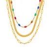 Chokers Minar Retro Three Layered Multicolor Emalj Herringbone Link Chains Halsband för kvinnor 18K Guldpläterad rostfritt stål Choker 230923