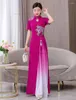 Etniska kläder 2023 Ao Dai Vietnam Traditionell bankettklänning Chinese Cheongsam Oriental Flower Brodery Qipao Party Evening Vestido