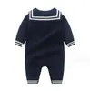 Autunno Inverno Cute Baby Pagliaccetti lavorati a maglia Neonato Stile Navy Tute a maniche lunghe Tute per bambini Pagliaccetto per neonati 0-24 mesi