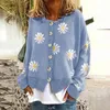 Women's Knits Tees Women Daisy Knitted Sweater Loose Oversize Autumn Winter Jumper Cardigan Thick Casual Warm Cropped Sweater Button Coat 230923