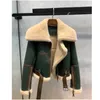 Futra dla kobiet sztuczna futro moda zielona krótka kurtka zima ciepłe zamsz fałszywy futrzany płaszcz damski Koreańska gruba zimowa kurtka dla kobiet ciepły płaszcz 230923