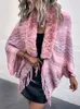 Women's Cape Rainbow Stripe Knitted Poncho Women Fashion Tassel Fur Collar Shawl Cardigans Female Fall Winter Casual Sweaters Cape Coat 230923