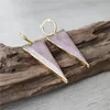 Boucles d'oreilles pendantes FUWO 1 pièces sculpté en forme de Triangle Rose Quartzs couleur or plaqué à la main naturel Rose cristal boucle d'oreille ER426