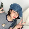 BERETS Y2K HARAJUKU調整可能なPUパッチ女性ビッグサイズレトロブルーデニムガールペインターマッシュルーム帽子の女性ソンブレロスDE MUJER 230923