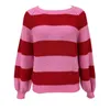 Pulls pour femmes Femmes Beau Pull Épissé Entrelacé Stripe Tricots Pull Lâche Tricot Femme Damen Strick