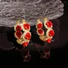 Stud Earrings Luxury Romantic Red Velvet Rose Women Charming Hoop Flower Gift Jewelry Birthday Female R4G6