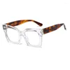 Occhiali da sole moda montatura grande quadrata blu con blocco della luce maschio femmina TR90 occhiali spessi in acetato donna stile retrò leopardo nero