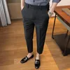 Männer Anzüge Koreanischen Stil Knöchel-länge Anzug Hosen Mode Sommer Slim Fit Business Casual Solid Black Khaki Luxus Hosen mann