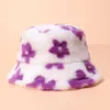 Stingy Brim Hats Flower Plush Fluffy Bucket Hat Women Fisherman Winter Outdoor Faux Päls Tjock varm Panama Cap Bob Femme 230916