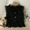 Gilets Femmes Kimotimo Français Rétro Dentelle Épissé Tweed Gilet Femmes Ceinture À Volants Taille Courte Sans Manches Y2k Tops Automne Hiver Slim Manteau De Mode 230923