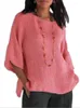 Kobiety bluzki kobiety Summer Vintage Bawełniany bawełniany Linen Solid O Neck 3/4 Tueve Shirts Casual Oversizee Streetwear Tops Blusa Mjer Moda 2023