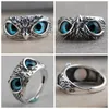 Wedding Rings 1pcs Adjustable Blue Eyes Owl Ring Silver Color for Cute Men and Women Engagement Wedding Rings Jewelry Gifts 230923