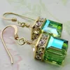 European And American Gold-plated Natural Green Cube Olivine Drop Earrings Jewelry Metal Square Trendy Hoop & Huggie329e