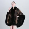 Women's Cape Lady elegancki polar wełniany płaszcz Kobiety Rabbit Faux Fur Cllar Shawl luksusowe ciepłe płaszcze jesień Zima płaszcz w kratę płaszcz 230923