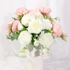 Dried Flowers Pink Silk Peony Artificial Rose Wedding Home DIY Decor High Quality Big Bouquet Foam Accessories Craft White Fake Flower 230923