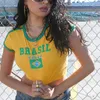 女性のTシャツ2023 Tシャツブラジルレター美学90年代のクロップトップ夏半袖ティーティーズkpopストリートウェアハラジュクY2K服レディ230923