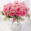 Dried Flowers Pink Silk Peony Artificial Rose Wedding Home DIY Decor High Quality Big Bouquet Foam Accessories Craft White Fake Flower 230923