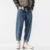 Calças de brim masculinas moda tamanho grande solto retro carga calças casuais calças regulares para homem high street vintage masculino