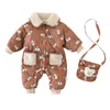 Rompers Fleece Baby Winter Jumpsuits with Bag Bear Korean born Romper for Girls Boys Clothes Thicken Toddler Outfit Set Infant Onesie 230923