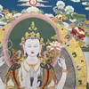 Dekorative Figuren aus China, alttibetanische Seide, Thangka wie hängende Malerei, Fengshui, tibetischer vierarmiger Buddha
