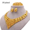 Boucles d'oreilles Collier Ensembles de Bijoux Dubaï 24k Couleur Or Mariage Africain Cadeaux De Mariée Pour Les Femmes Bracelet Bague Ensemble Bijoux Collares261n