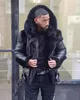 Manteau d'hiver en Faux cuir artificiel pour homme, veste de grande taille avec col en fourrure et doublure en laine à manches longues, décontractée, 230923