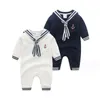 Autumn Winter Cute Baby Sticked Rompers nyfödd marinstil