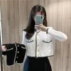 Botão de malha feminina feminino casual cardigan com decote em v roupas femininas vintage estilo coreano doce bolsos branco estético t ropa mujer topo