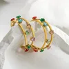 Brincos pendurados freetry colorido micro incrustado zircão argola para mulheres temperamento aço inoxidável c em forma de círculo jóias