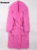 Pele feminina pele sintética nerazzurri inverno longo brilhante rosa oversized desgrenhado peludo macio fofo grosso quente casaco de pele falsa feminino lapela pista linda moda 230923