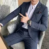 Men's Suits Blazers Luxury Men Slim Fit Check Suit Business Office Formal 2 Pcs Set Pant Casual Wedding Social Tuxedo Dress Homme 230923