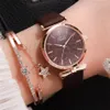 2PCS Women Diamond Watch okrągłe tarcze luksusowe małe wykwintne damskie zegarki bransoletki stały skórzany zespół kwarcowy zegara Zegarek Wri234z