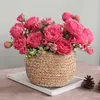 Fleurs séchées vente 1pcs30cm Rose Rose Bouquet de soie pivoine fleur artificielle 5 grande tête 4 petit bourgeon mariée mariage décoration de la maison Artifi 230923