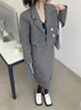 Arbeitskleider Zweiteiliges Set Crop Top Rock Anzüge Damen Koreanische Kleidung Knopfblazer Midiröcke Hahnentritt OL Plaid Outfit Herbst beschnitten