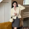 Malhas femininas coreia chique outono malha cardigan camisola elegante decote em v único breasted casaco sexy vermelho preto botão outwear 2023