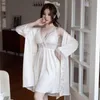 Vêtements de nuit pour femmes Imprimer Twinset Robe Ensemble Femmes Dentelle Kimono Peignoir Robe Costume De Sommeil Été Chemise De Nuit Satin Robe De Maison Loungewear