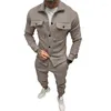 Heren trainingspakken oversized modetrendset herfst en winter lange kleding broek button-down suède casual jas 2-delig