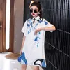 Ropa étnica Verano Mujeres Moda Nacional Impresión Elástico Soporte Collar Hebilla Cheongsam Moderno Suelto Mejorado Joven Pequeño Qipao Vestido